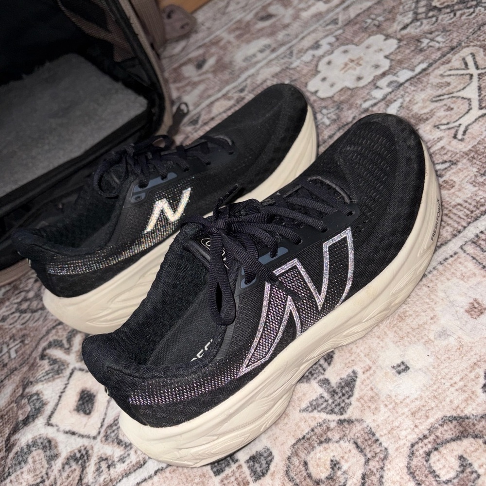 New Balance Black Sneakers with Cream Platform Soles